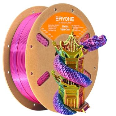 Imagem de ERYONE Filamento Pla de Coextrusão Tricolor de Seda, Impressora 3D 1.75Mm, +/-0.03Mm, Filamento Triplo de Cor 1Kg (2,2Lbs), Vermelho de Seda, Amarelo e Azul