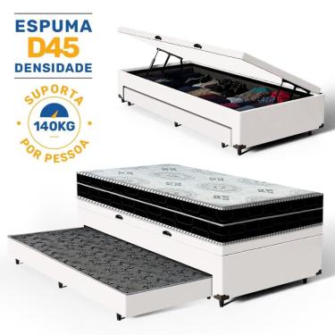 Imagem de Cama Box Baú com Colchão de Espuma D45 Pillow In Anjos OrtoConfort + Auxiliar Unique Solteiro 88cm