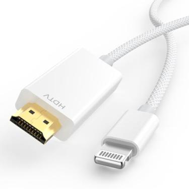 Imagem de [Certificação Apple MFi] Cabo adaptador Lightning para HDMI da Apple para iPhone para TV, adaptador AV digital 1080p, cabo trançado compatível com iPhone 14 13 12 11 Pro Max XS XR X para monitor de