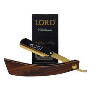 Imagem de Kit Navalhete Navalha Profissional Cabo Madeira + 50 Lâminas