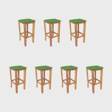 Imagem de Kit 07 Banqueta Alta Cally Gourmet Balcão Bistrô Cozinha Base Madeira Maciça Corino Verde - Ahz Móveis