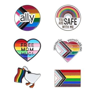 Imagem de Broche de orgulho de arco-íris, You're Safe with Me Can Be Yourself LGBT Gay Rainbow Flag Ally esmaltado, alfinete de orgulho LGBTQ Ally, broche de orgulho progresso para camisa, mochila, chapéu