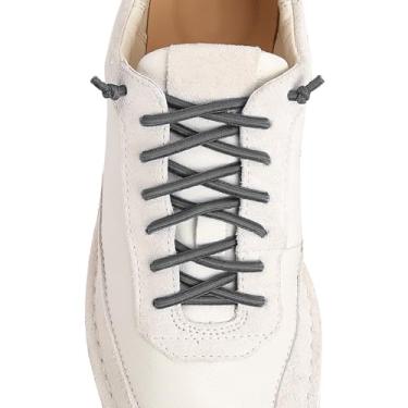 Imagem de VEILLEONG 2 pares de cadarços elásticos sem amarração para tênis, tamanho único para crianças e adultos, 2 pares cinza escuro