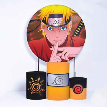 Imagem de Kit Painel de Festa Redondo de 1,80m e Trio de Cilindros Naruto - Fera Print