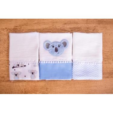 Imagem de Kit 3 Peças Fralda De Boca Para Bebê - Miguel Baby, Coala Azul