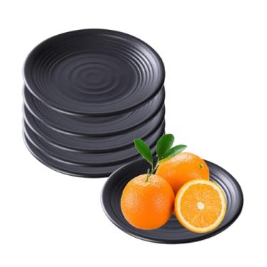 Imagem de YuanQ Pacote com 6 pratos pretos inquebráveis de melamina, conjunto de pratos de jantar reutilizáveis para cozinha, lava-louças e micro-ondas, pratos de jantar de fundo plano para uso diário (15 cm)