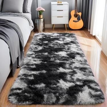 Imagem de KING DARE Tapete de corredor preto e branco 5 x 15 cm, tapete felpudo de cabeceira antiderrapante macio para dormitório, corredores, entrada, quarto de crianças, decoração de casa moderna estética