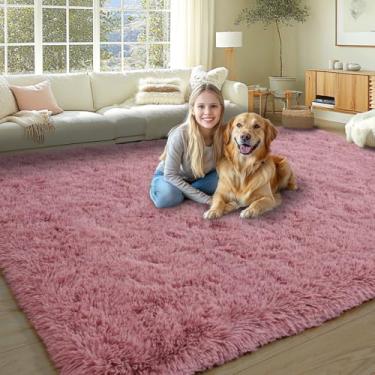 Imagem de KING DARE Tapete felpudo fofo 20 x 25 cm para sala de estar, tapete grande peludo felpudo macio, antiderrapante, lavável, moderno, grande, tapete para quarto, decoração de casa, estética, blush