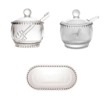 Imagem de Combo kit Açucareiro + Meleira + Travessa Pearl Bolinha Wolff Transparente