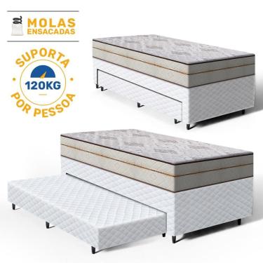 Imagem de Cama Box com Colchão de Molas Ensacadas Luxury + Auxiliar de Espuma Unique Solteiro 88cm