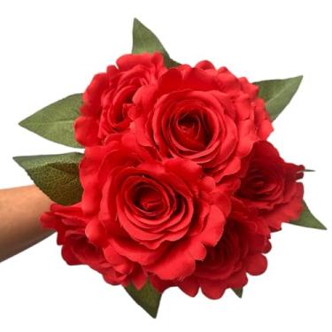 Imagem de Buquê de Rosas Grandes Com 7 Flores Artificiais Decoração (Vermelho)