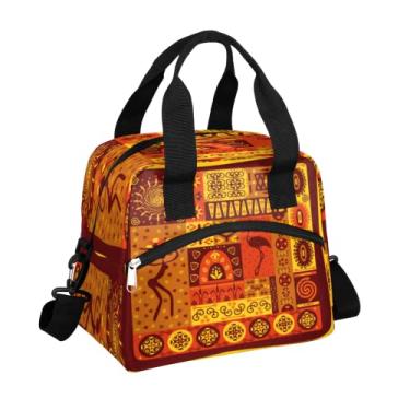 Imagem de Bolsa de almoço com isolamento da África Boho para mulheres adolescentes laranja étnico grande refrigerador lancheira térmica durável à prova de vazamento com alça de ombro para trabalho escola escritório viagem bolsa de preparação de refeições
