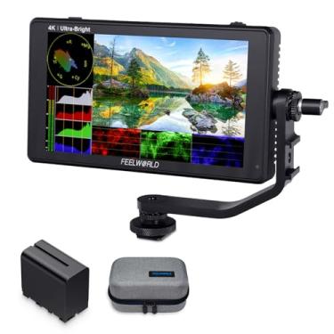 Imagem de FEELWORLD LUT6 6 polegadas 2600nits câmera DSLR monitor de campo com bateria F970 6600mAh e gaiola, HDR 3D LUT tela sensível ao toque forma de onda VectorScope histograma 4K HDMI entrada saída