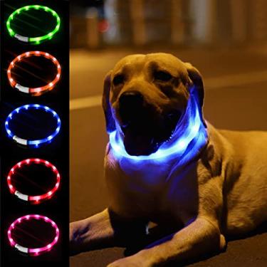 Imagem de Coleira de cachorro de LED, recarregável por USB, coleira brilhante para cães, coleira que acende melhor segurança e visibilidade do animal de estimação à noite, 3 modos intermitentes, coleira iluminada resistente à água, serve para cães pequenos, médios e grandes