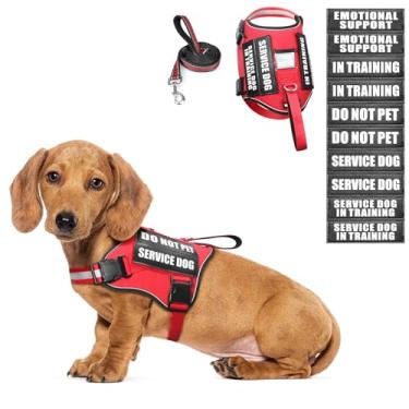 Imagem de WINSEE Conjunto de coleira e coleira para cães pequenos, vermelho, PP, nylon, colete terapêutico de suporte emocional com 10 adesivos, respirável, ajustável, para treinamento de cães de serviço