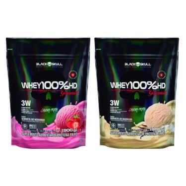 Imagem de Kit 2x Refil Whey 100% HD Gourmet 900g - Black Skull (Baunilha/Morango)
