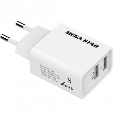 Imagem de Carregador de Parede Mega Star CH331 Dual USB Bivolt - Branco