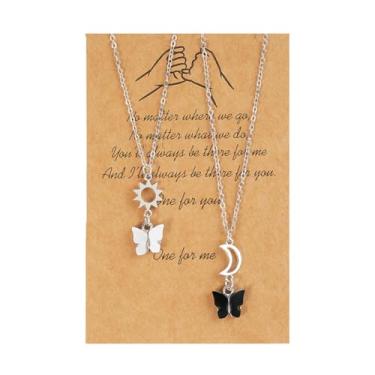 Imagem de Colar Sol e Lua para Mulheres Homens Preto Branco Borboleta Casal Colar para 2 Joias Pinky Promise Presente Dia dos Namorados, Metal, Sem Pedra Preciosa