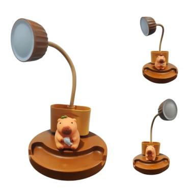 Imagem de Luminária De Mesa Capivara Led Porta Canetas Lápis Celular Decorativo Abajur Estudo Sala Decorativo sala Quarto (Marrom/Laço)