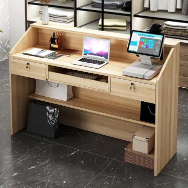 Imagem de Balcão da recepção balcão de recepção da recepção com gaveta de trava e prateleiras abertas balcão de varejo para lojas de lojas de salão de salão de lobby, madeira, madeira, 120cm