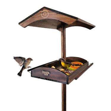 Imagem de Comedouro para Pássaros de Jardim, Madeira Maciça com Telhado, Resistente ao Sol e Chuva G