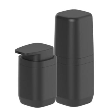 Imagem de Kit Porta Escova de Dentes Com Tampa + Saboneteira Dispenser Liquído 380ml Para Pia Banheiro Linha Aura - OU (Preto)