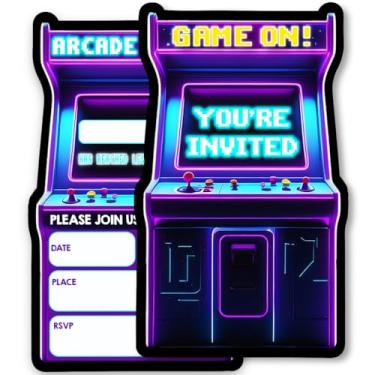 Imagem de Doguiei Convites de festa de aniversário da Arcade Games, cartão de convites de festa neon para meninos e meninas (30 cartões e 30 envelopes)