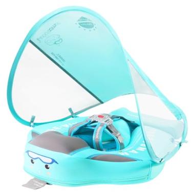 Imagem de Boias de bebê para piscina com dossel removível FPS 50+ proteção solar UV, boia de piscina infantil não inflável, material de couro macio não inflável, boia de natação infantil de 3 a 24 meses (verde)
