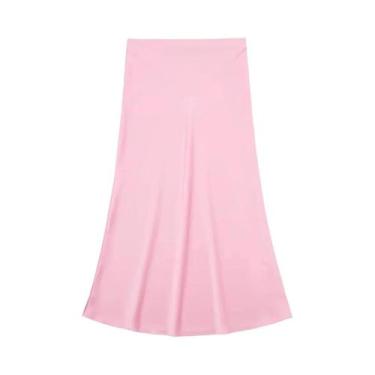 Imagem de Saia Longa de Cetim Y2K - Cintura Alta, Elegante e Midi, L, Rosa