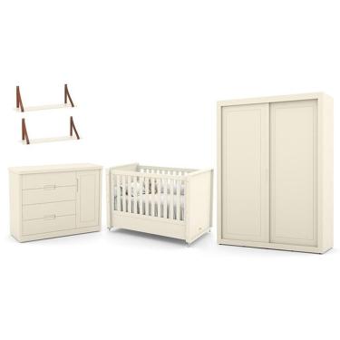 Imagem de Dormitório Tutto New 2 Portas, Cômoda 1 Porta, Berço Off White E Prateleiras - Matic Móveis Off White