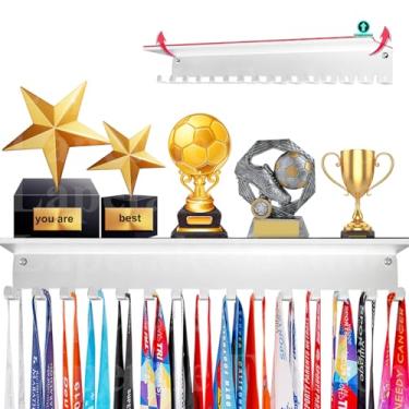 Imagem de Lapetale Fashion Prateleira de troféu branca antiderrapante – Suporte de medalha de 40,6 cm para parede com prateleiras atualizadas para troféus, ginástica, futebol, natação