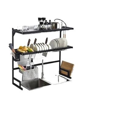 Imagem de 1 2Rack de pratos em camadas sobre a pia Rack de secagem de pratos Escorredor de pratos Vem com um suporte de esponja(65decker)