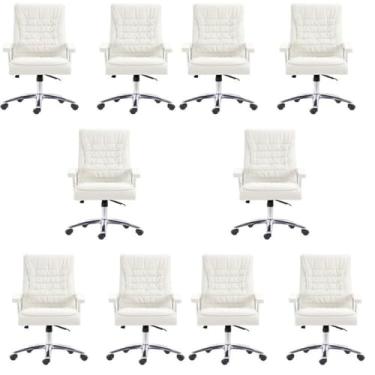 Imagem de Kit 10 Cadeiras Big Mola Ensacada para Escritório Presidente Giratória em Couro com Nr17 Branco