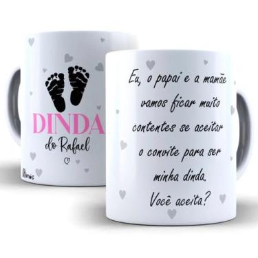Imagem de Caneca Convite Padrinhos De Batismo Dinda e Dindo Personalizada Com No