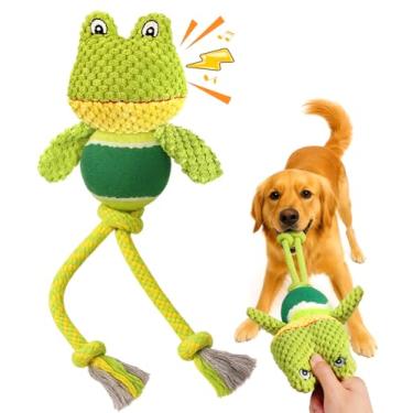 Imagem de Swooflia Brinquedo de cachorro duro 3 em 1 - Sapo de pelúcia fofo com corda e bola de tênis, sem enchimento, mastigação e busca, diversão cognitiva interativa de longa duração para cães pequenos
