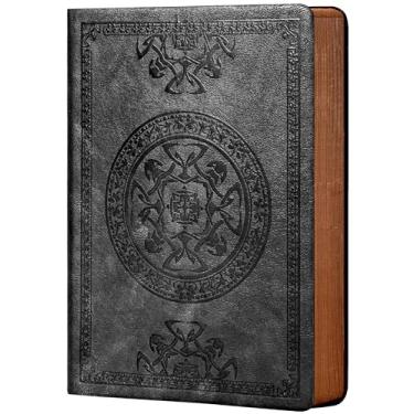 Imagem de Diário de couro CAGIE vintage masculino, capa mole, abertura de 180º, diário de viagem para escrita, 14 x 21 cm, preto