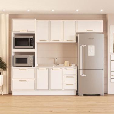 Imagem de Cozinha 4 Peças Balcão 3 Gavetas 2 Portas Torre Quente Aéreo Sem Tampo Amara Branco