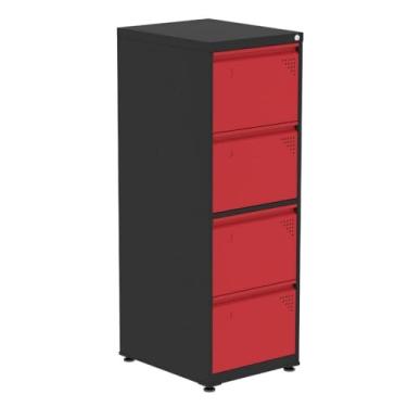 Imagem de Armário de Arquivo Oficio 4 Gavetas Pandin 47 cm (larg) Aço Preto c/Frente Gaveta Vermelha c/Chave