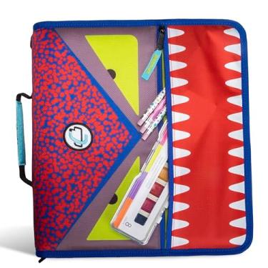 Imagem de Case it Pasta dupla com zíper para olho de monstro DUAL-101-ME, 2 conjuntos de anéis, bolsa para lápis inclusa, vermelha