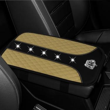 Imagem de Wogomz Capa de console central de carro Bling Crown, capa de apoio de braço para carros, capa de apoio de braço de couro à prova d'água, almofada de caixa de descanso de braço, protetor universal para
