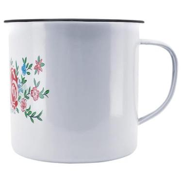 Imagem de Caneca 1 Litro Esmaltada DECORADA Leiteira Com Fervedor Atoxico Ágata Branca Caneca café Copo fervedor