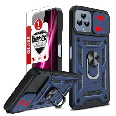 Imagem de LeYi Capa para celular Revvl 6 5G, capa de telefone T-Mobile Revvl 6X 5G: capa de câmera deslizante e protetor de tela de vidro temperado, resistente à prova de choque resistente com suporte de anel