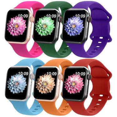 Imagem de RQQ Pacote com 6 pulseiras esportivas de silicone líquido compatíveis com Apple Watch séries 11, 10, 9, Ultra, 8, 7, 6, 5, 4, 2, 1 SE 3, 6, 5, 4, 2, 1 e SE 3, 6