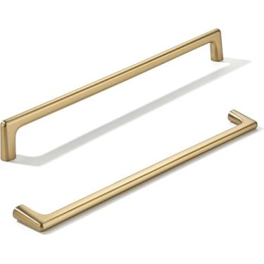 Imagem de khtumeware Puxador de aparelho de latão escovado 18 polegadas (457 mm) Centros de orifícios de armário dourado acetinado puxadores de armário de cozinha para puxadores de gaveta de armário puxadores