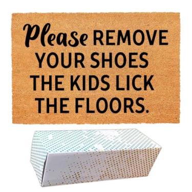 Imagem de Capacho engraçado de coco, remova seus sapatos, as crianças lambem o chão, bem-vindo, capacho de decoração de varanda para a entrada, tapetes personalizados com traseira de borracha antiderrapante