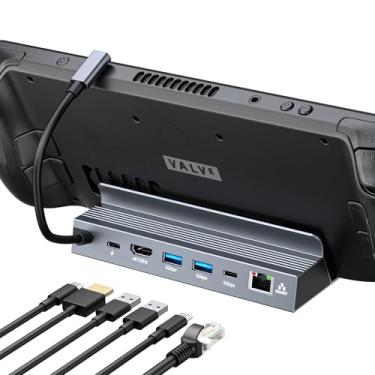 Imagem de XAOSUN Estação de ancoragem 6 em 1, hub USB C de alumínio para ROG Ally/Steam Deck OLED/Lenovo Legion Go/MSI Claw, Steam Deck Dock, 1 HDMI 2.1 4K @120Hz, 2 USB A, 1 USB-C, 1 PD 3.0 100W e 1 RJ45