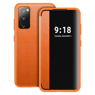 Imagem de Capa flip para Samsung Galaxy S20 FE Capa S View, fosco translúcido, transparente, fólio, 360 graus, capa protetora para celular para Samsung S20 FE, capa flip de luxo para Samsung S20 FE (laranja)