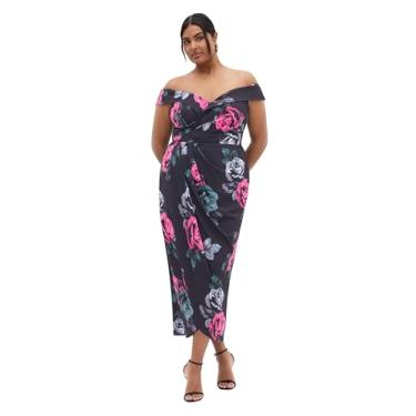 Imagem de City Chic Vestido feminino plus size - estampa Claire ombro de fora, Clementina preta, 54