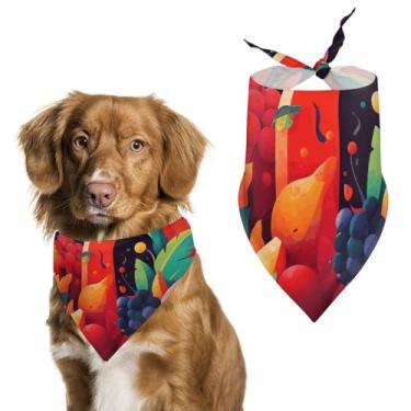 Imagem de Cachecol colorido estampado de frutas e legumes para animais de estimação cachecol triangular de poliéster - tamanho único (70 x 30 cm)