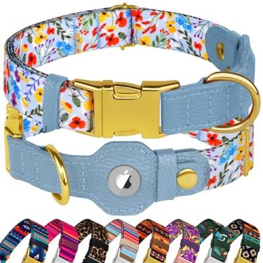 Imagem de Coleira AirTag para cães de raça pequena, média e grande - Coleira ajustável com suporte para Airtag - Rastreador de couro macio GPS Apple Air Tag Coleiras para animais de estimação (GG, ajuste de